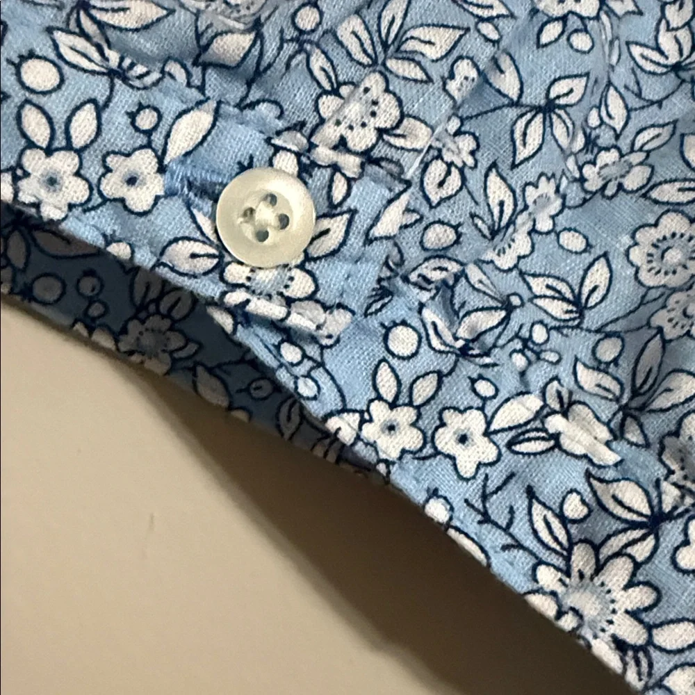 J crew destination Light Blue daisy Floral Blouse top women L button front boho - Picture 7 of 10
